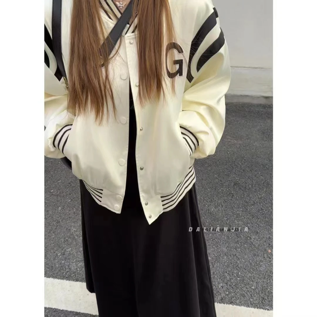 晶咕佳佳【第五大道】胸口字母宽松百搭外套休闲复古小众撞色美式