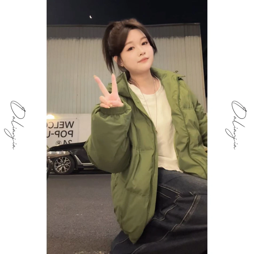 晶咕【苹果酱】韩版时尚连帽羽绒服休闲保暖宽松加厚短款立领