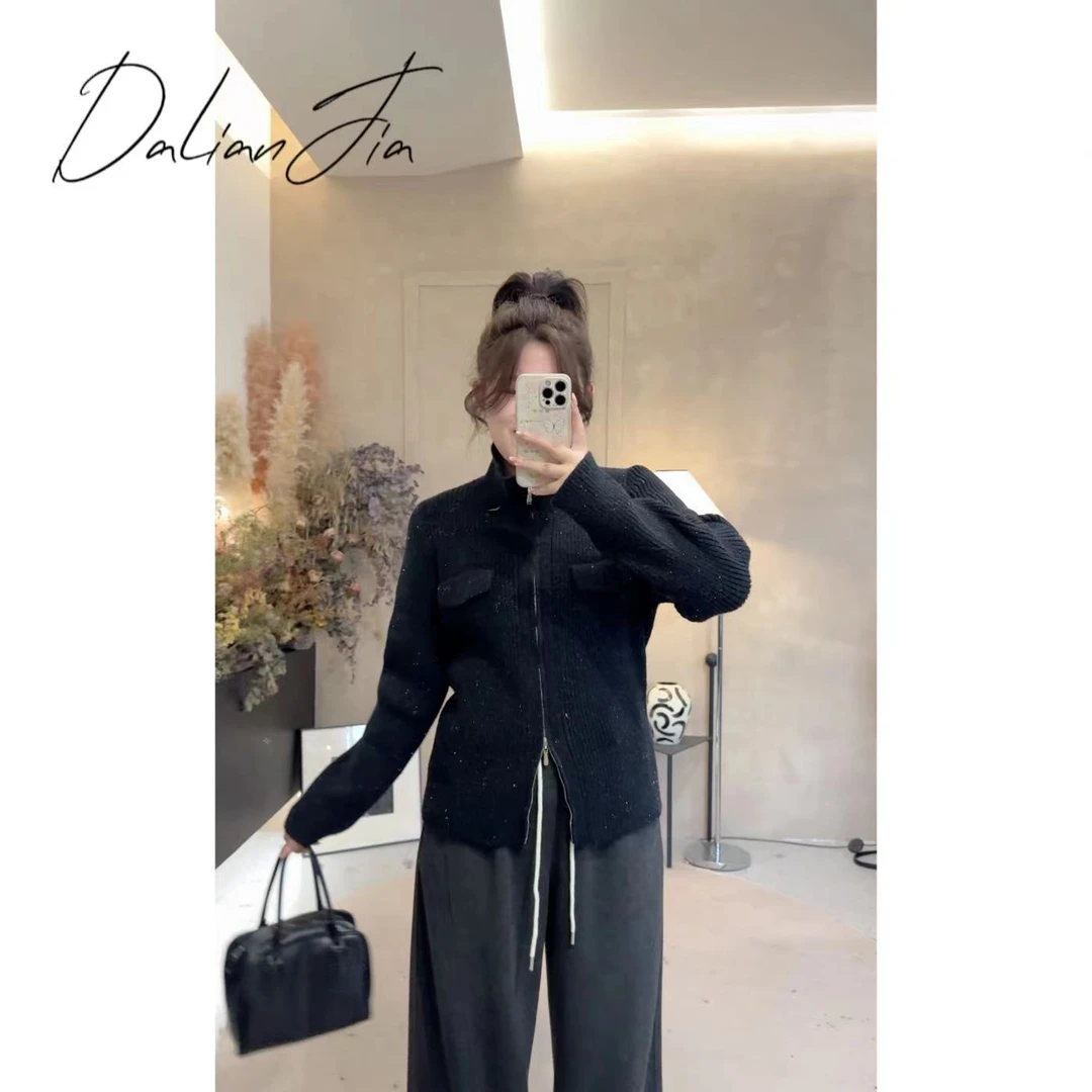 晶咕佳佳【小星星】法式双拉链设计感上衣外套气质长袖毛衣带细闪