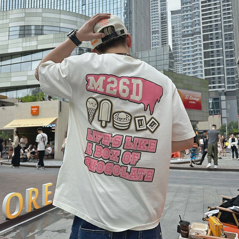 M26D 冰激淋短袖T恤男 圆领宽松情侣打底衫 户外休闲潮牌半袖上衣