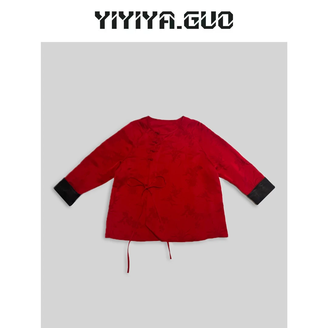 艺艺/YIYIYA.GUO红色【四君子】圆领盘扣系带上衣2023202