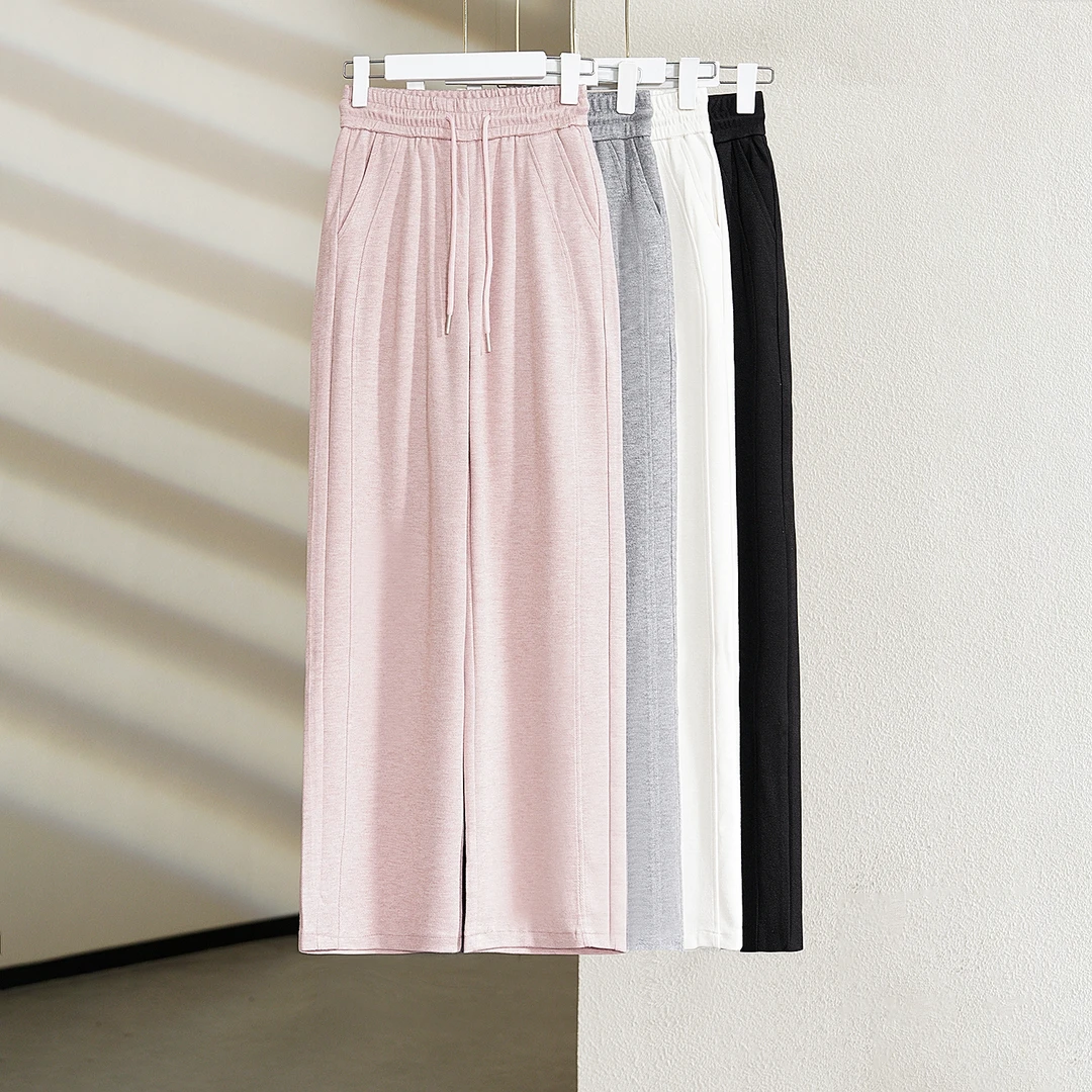 松紧腰裤子女休闲裤时尚气质百搭裤子高腰遮肉显瘦阔腿裤BC3322