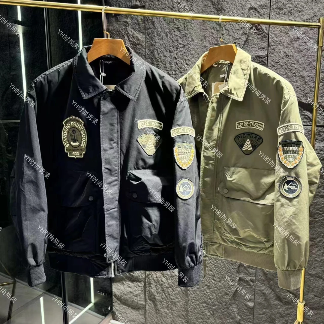 秋冬新款高智淡人风工装休闲翻领薄棉服潮牌贴标简约百搭宽松外套