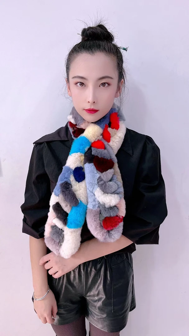 新款真獭兔毛围巾皮草围脖加厚保暖男女士冬秋季中长款时尚百搭