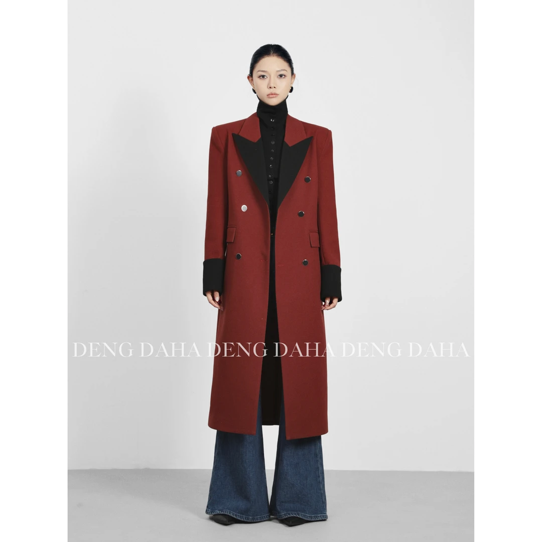 「丹麦秀场」2024冬季中长款设计师拼色气质大衣HBZC641117nnassa
