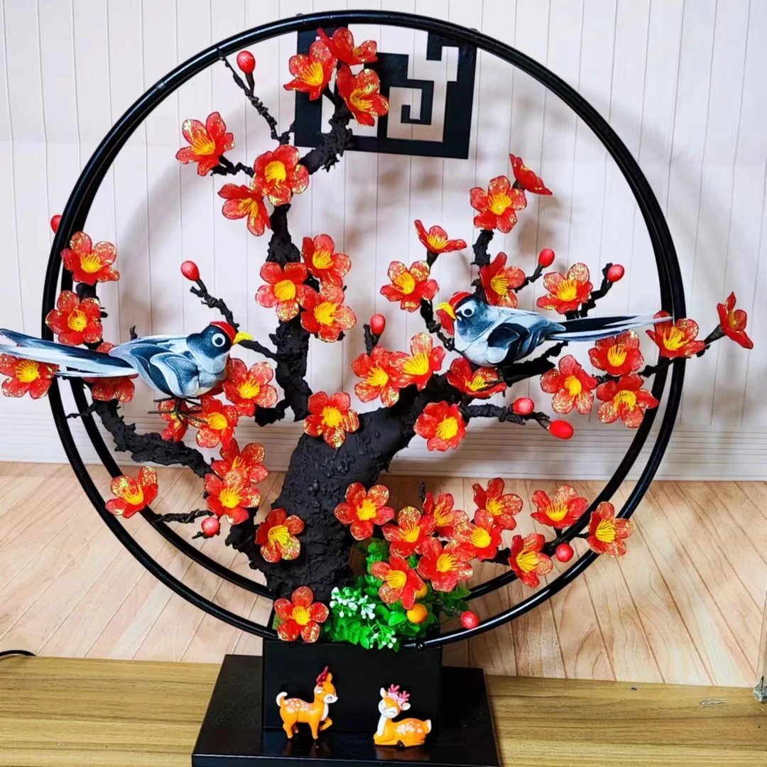 梅花材料包手工diy丝网花梅花套餐包新中式梅花居家装饰摆件玄关