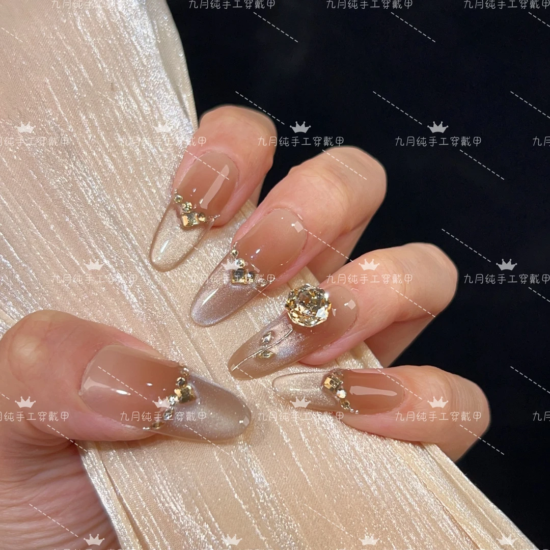 【香槟玫瑰】K9钻秋茶色穿戴甲2024新款茶色腮红高级简约千金