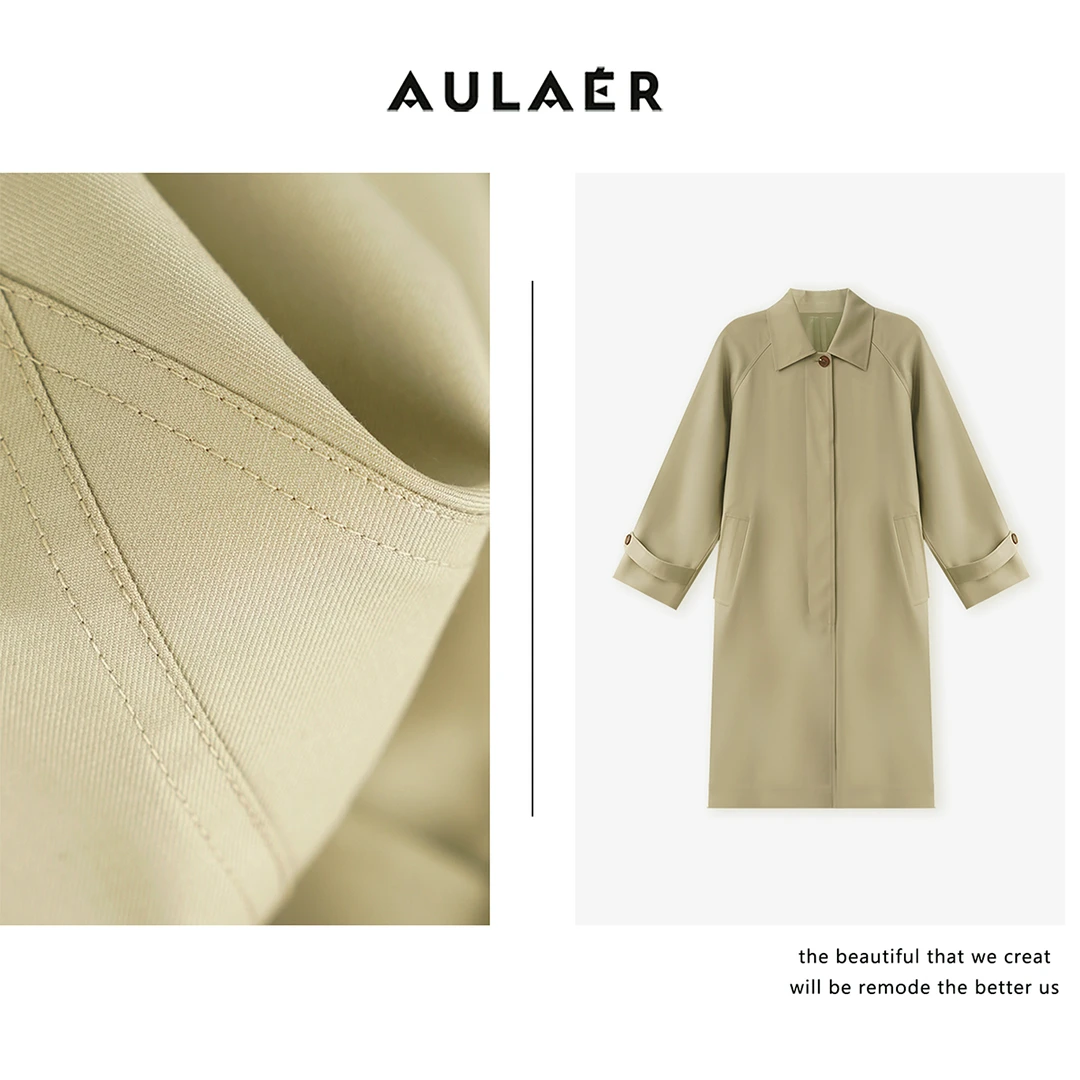 AULAER/澳拉尔【钱老板专属】极简老钱风精纺羊毛醋酸风衣ALE451100