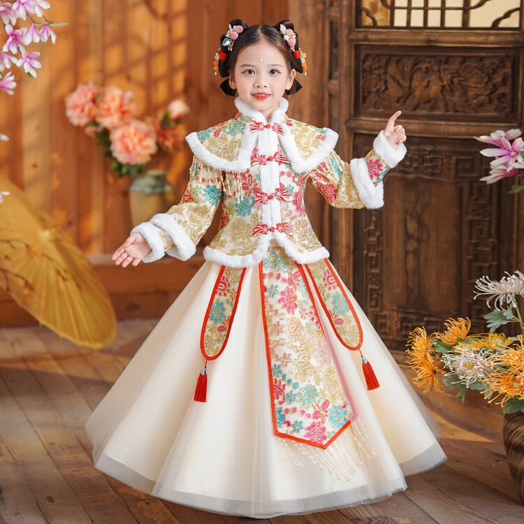 中国风女童秋冬冬季两件套2023新款过年服冬季唐装拜年儿童小女孩