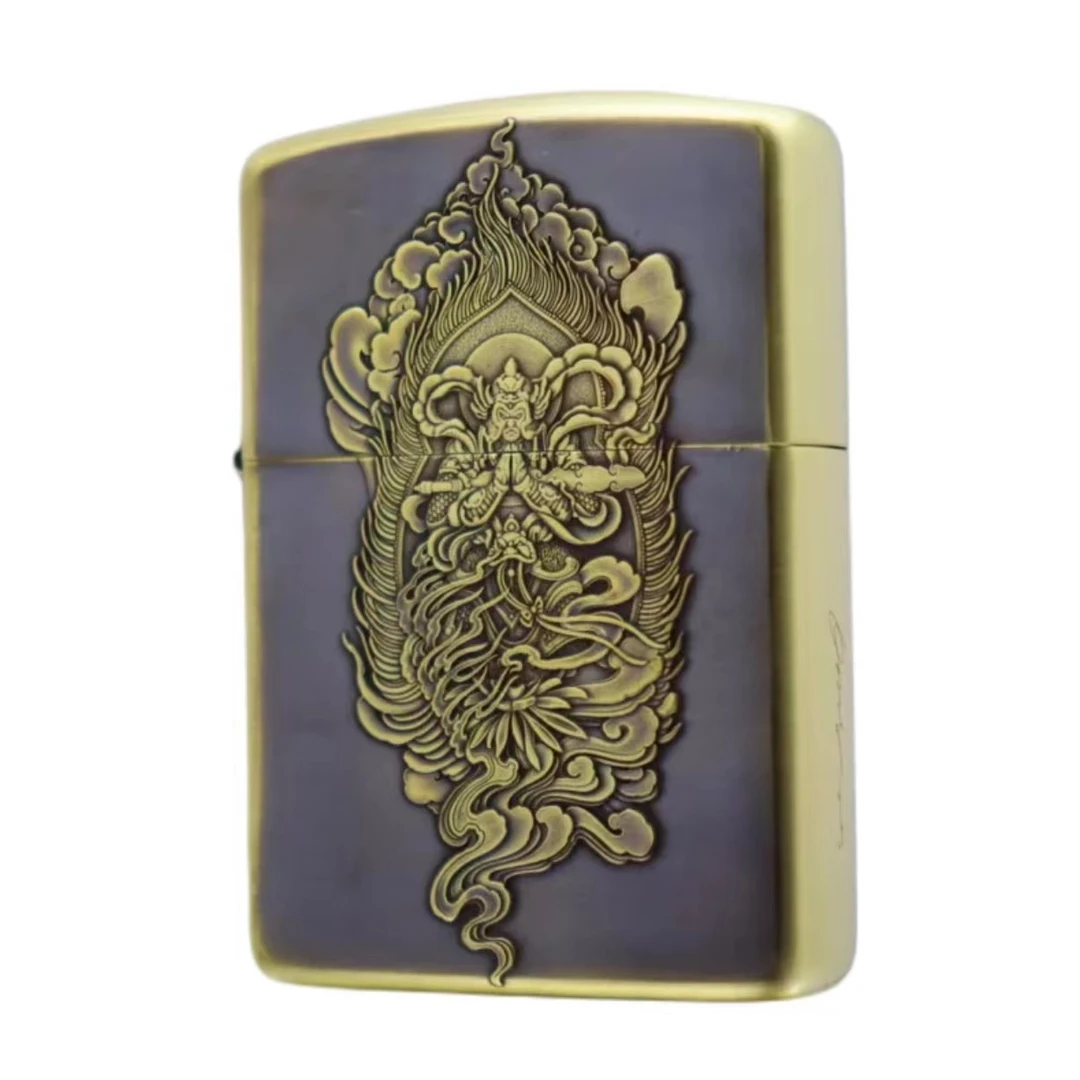 zippo打火机【昙花一现】纯铜浮雕 盔甲机 熏铜 男士 防风 DYJ1