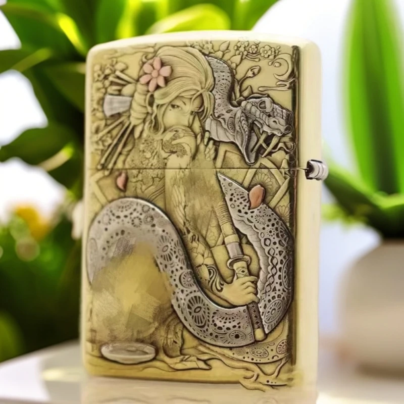 ZIPPO打火机【蛇女一代九尾】盔甲机纯铜3D浮雕 经典防风 DYJ1