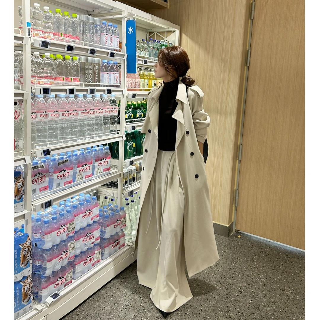 【SANSHIBA】风衣外套女2024新款秋冬季流行高个子加长款上衣气质