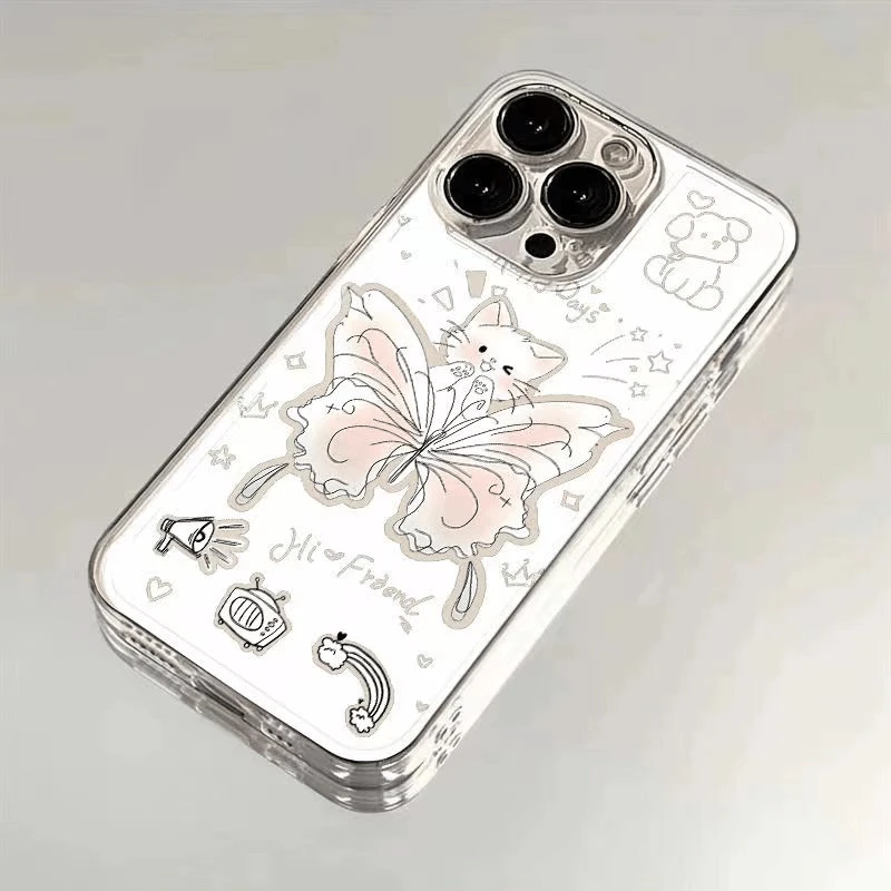 蝴蝶小猫适用苹果13/14手机壳iphone15pro12女11小米vivo华为oppo
