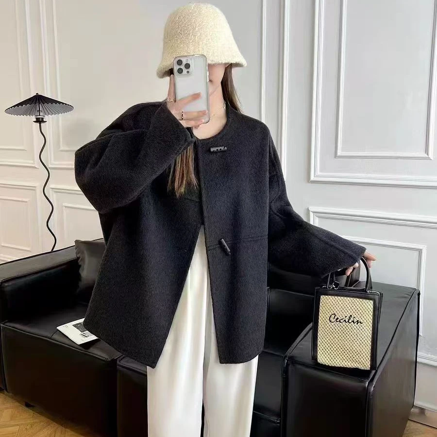 【时尚爆款】2025爆款时尚气质简约韩版圆领双面冬季羊毛绒高端