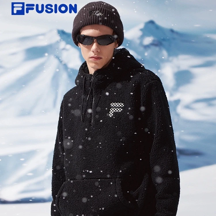 FILA FUSION情侣冬季户外时尚保暖休闲连帽套头卫衣T11U343208F