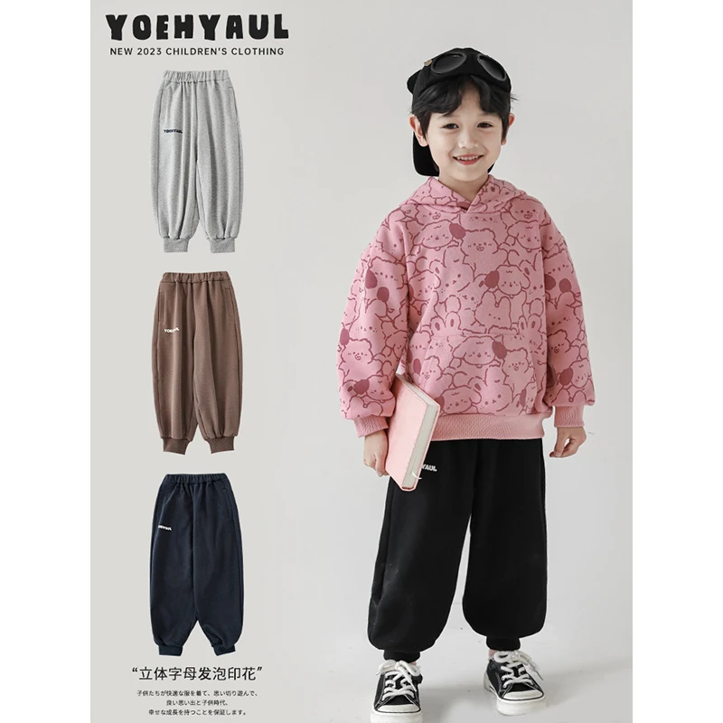 YOEHYAUL/幼悠【清货】立体字母发泡印花软弹舒适休闲裤子 N3841