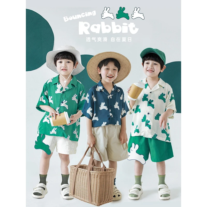 YOEHYAUL/幼悠【清货】 兔兔数码印贴布  短裤/衬衫童装N2739 N2740