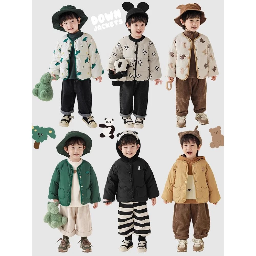 幼悠【萌宠小队】冬二波男童数码印趣味 保暖口袋两面穿羽绒服N4691