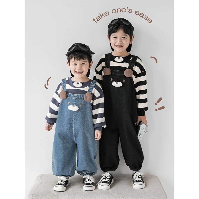 幼悠【立体小熊】男童秋季立体耳朵圆圆鼻头宽松卡通背带裤潮N3899