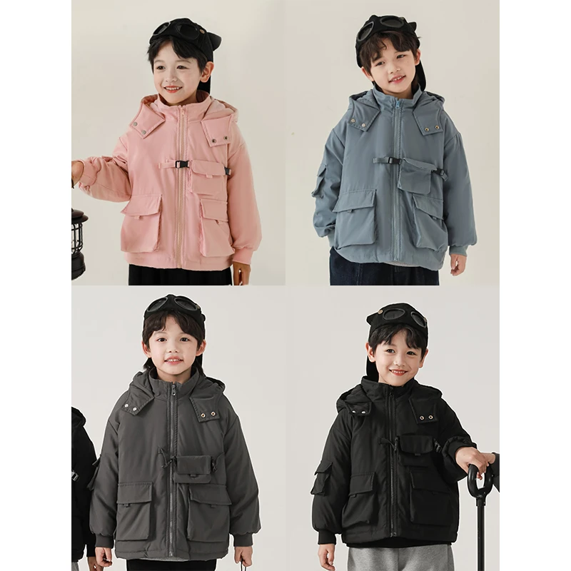 【清仓】幼悠男童连帽棉服冬季儿童加厚工装外套宝宝棉衣N4090