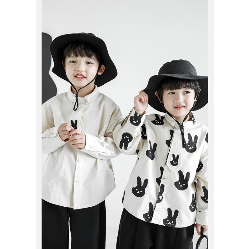 【幼悠】OK兔 男童秋季校园风卡通兔兔趣味可爱宽松百搭衬衫 N2784