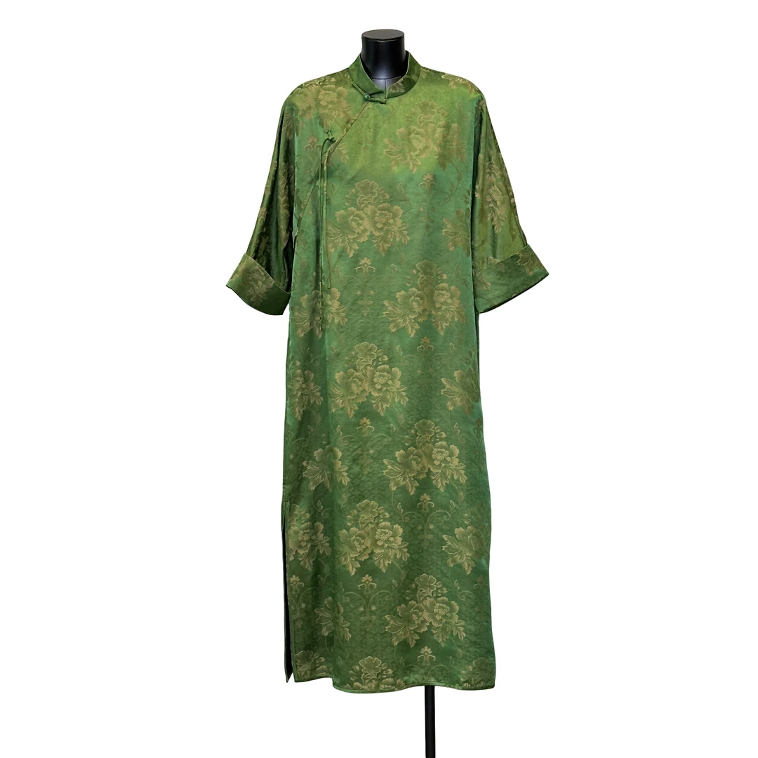 「利琪高订」国风新中式气质时尚复古立领盘扣绿色连衣裙A5205