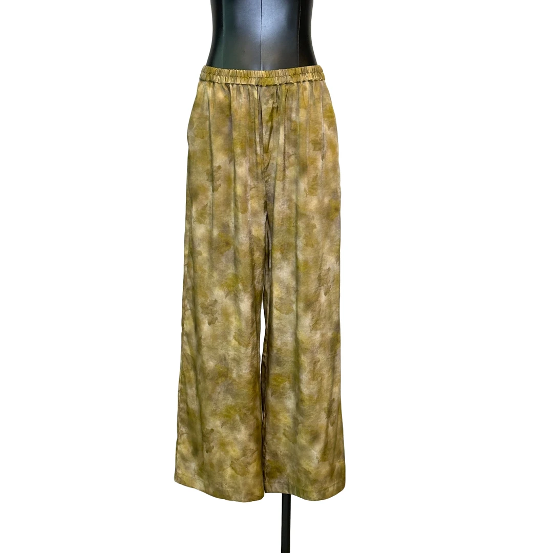 「利琪高订」国风气质百搭墨染枫叶宽松松紧腰阔腿休闲裤B5200