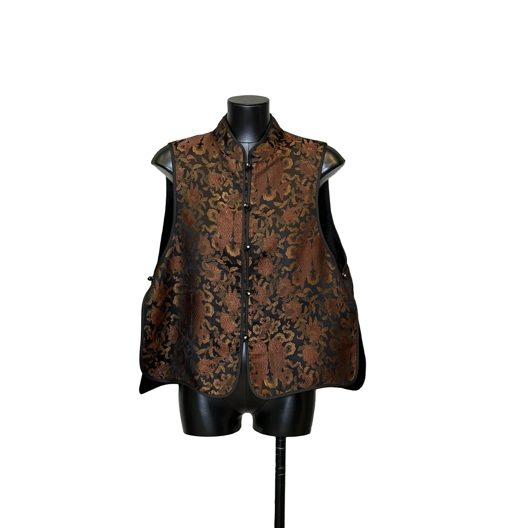 利琪高订【锦鲤】国风新中式气质轻奢复古百搭时尚宋锦马甲A4999