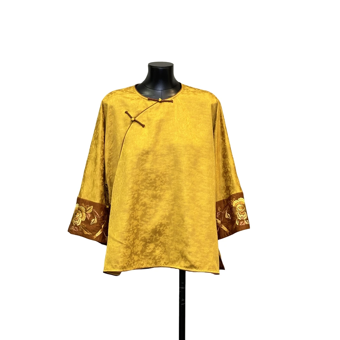 「利琪高订」国风新中式气质百搭斜门襟手工盘扣刺绣衬衫A5426