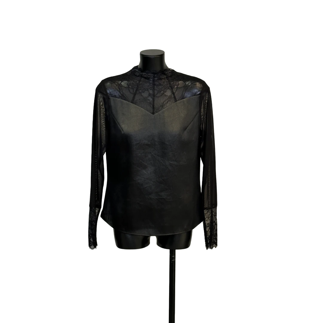 「利琪高订」国风显瘦皮子料百搭蕾丝拼接秋冬打底衬衫A5797