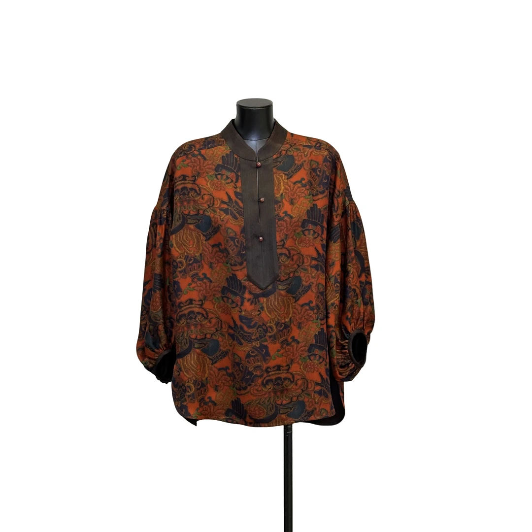 「利琪高订」国风新中式气质轻奢百搭印花衬衫上衣A5621