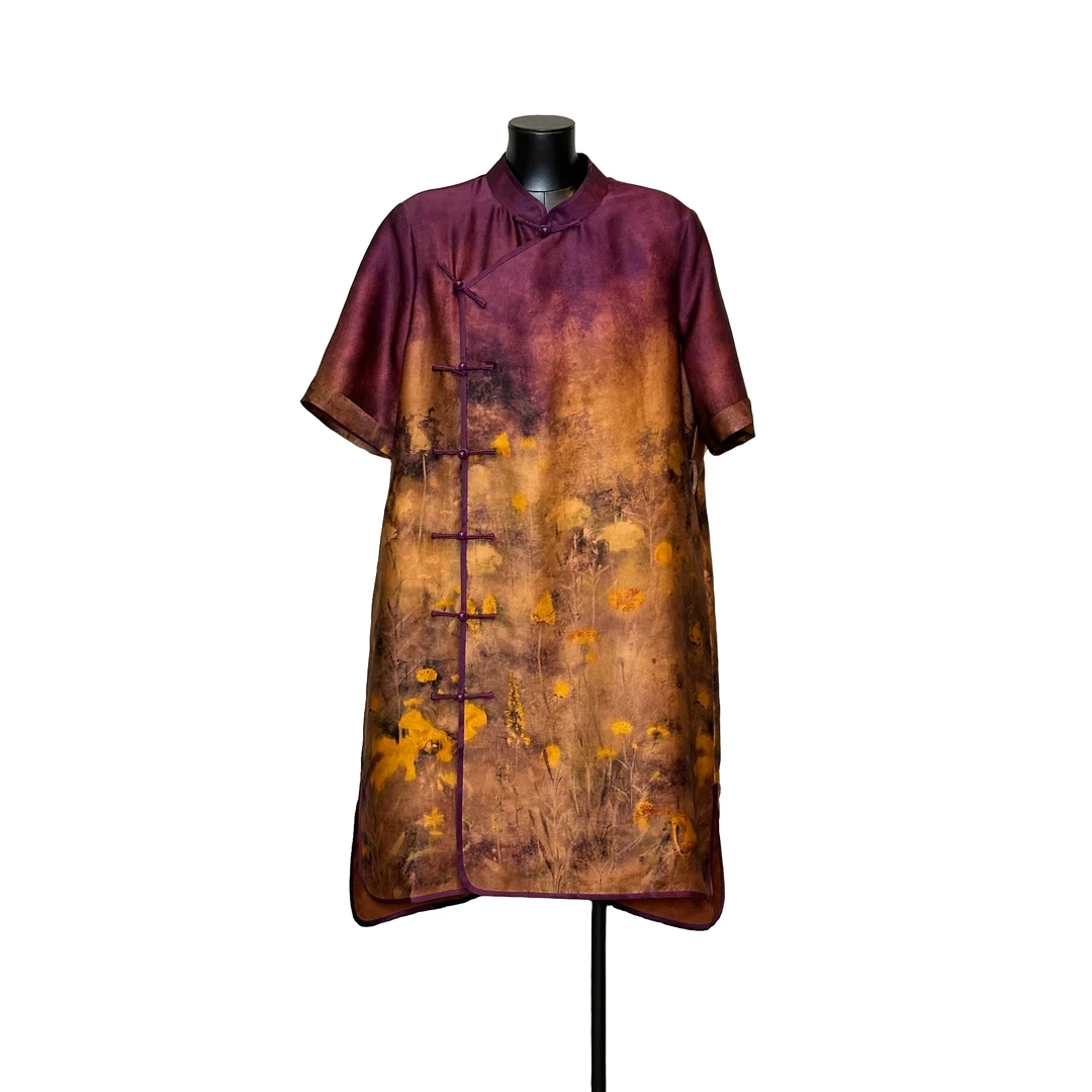 利琪高订【紫金香】国风新中式气质复古重磅斜襟连衣裙A5030