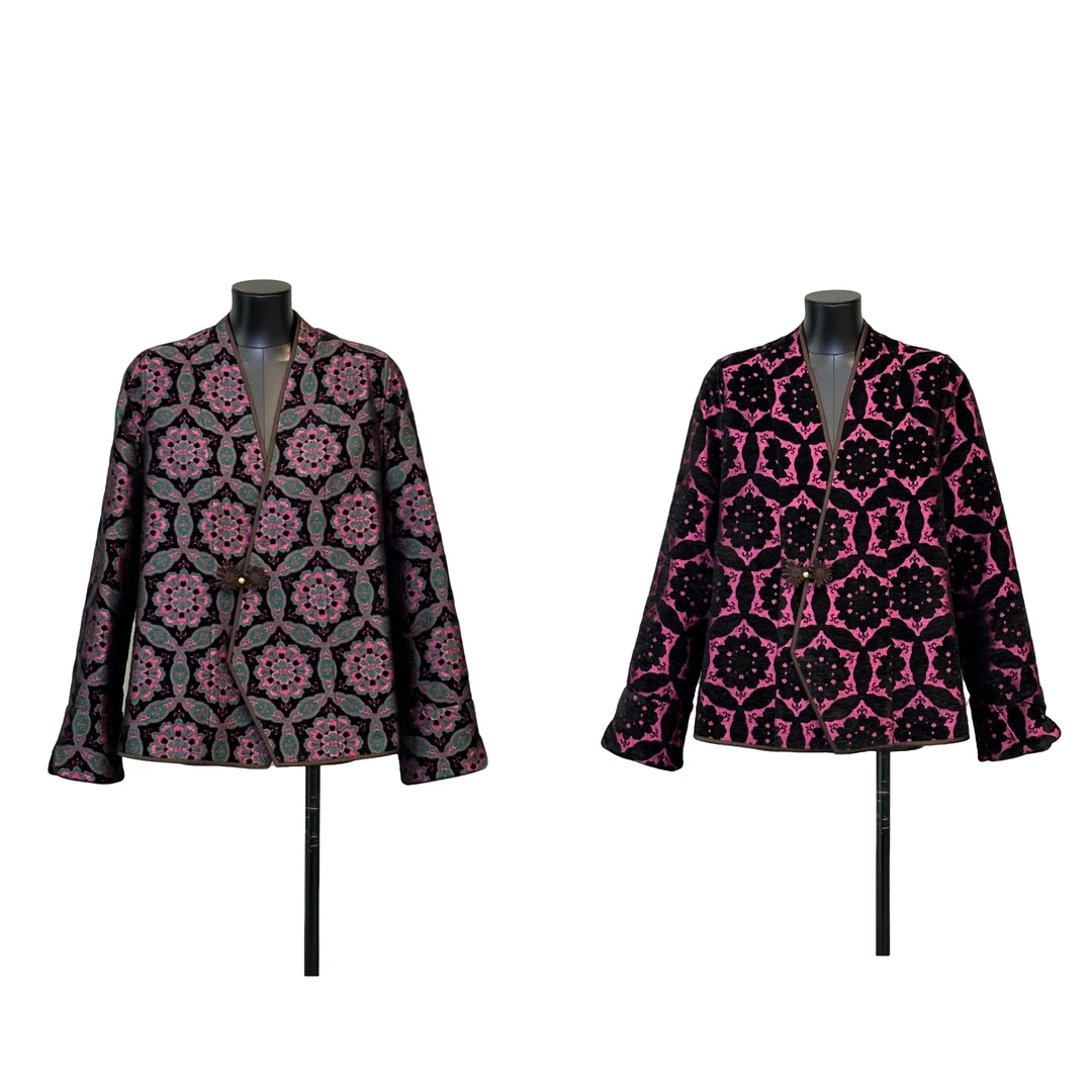 「利琪高订」国风秋冬大码气质宝象花双面穿百搭加厚外套A5689