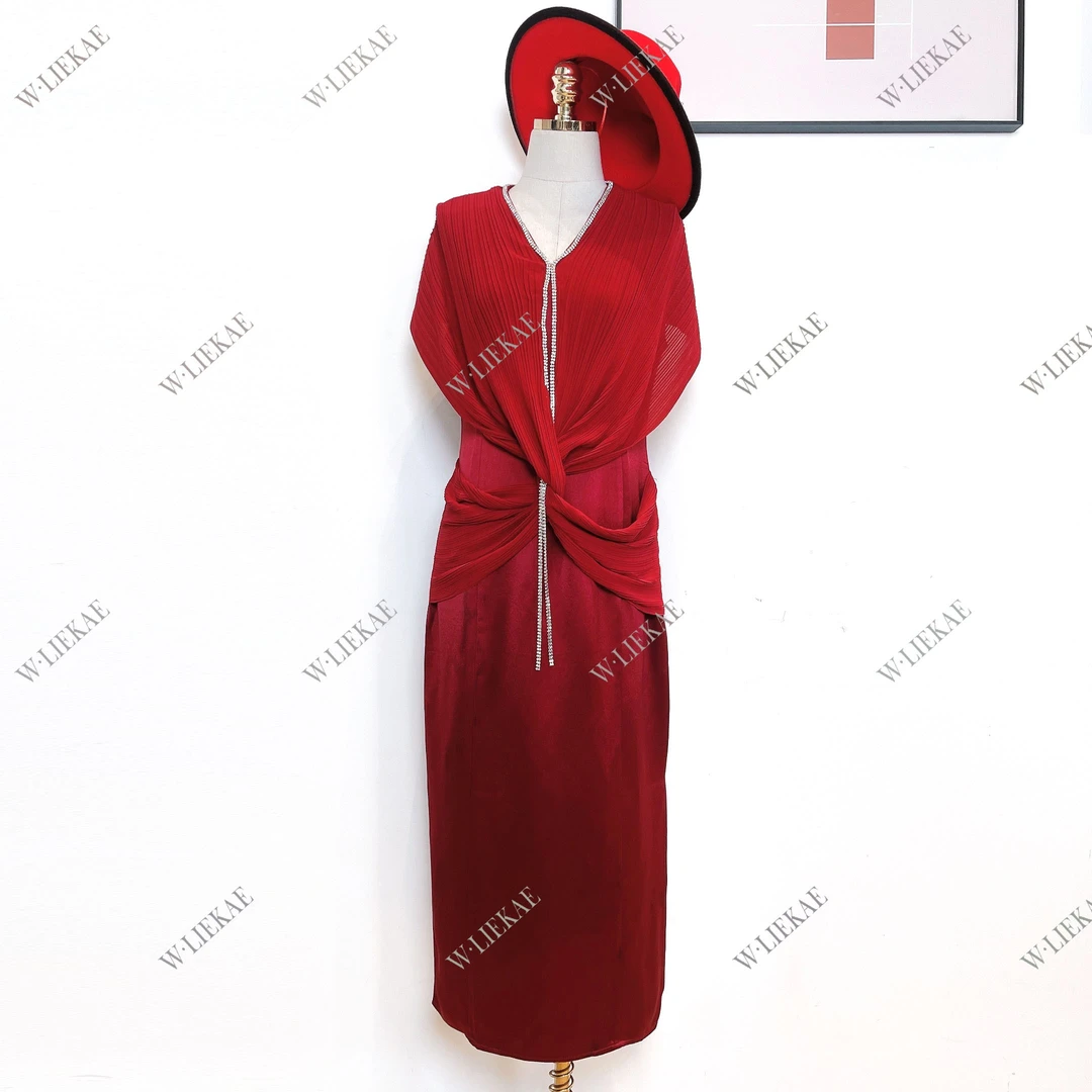 「W·LIEKAE」春夏新款典雅礼服设计师款V领钉珠连衣裙SZA1454