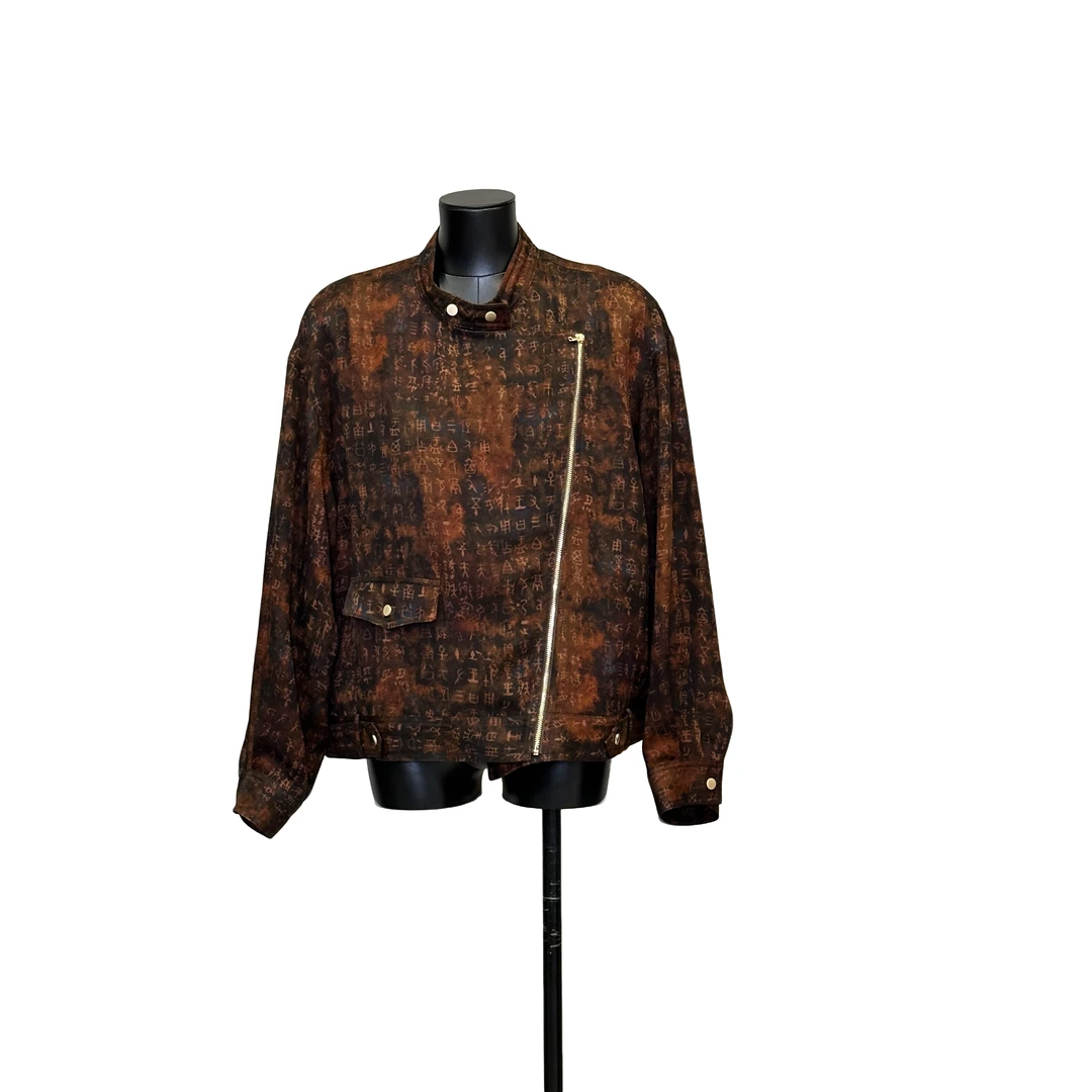 「利琪高订」国风秋冬显瘦气质甲骨文百搭拉链夹克外套A5731