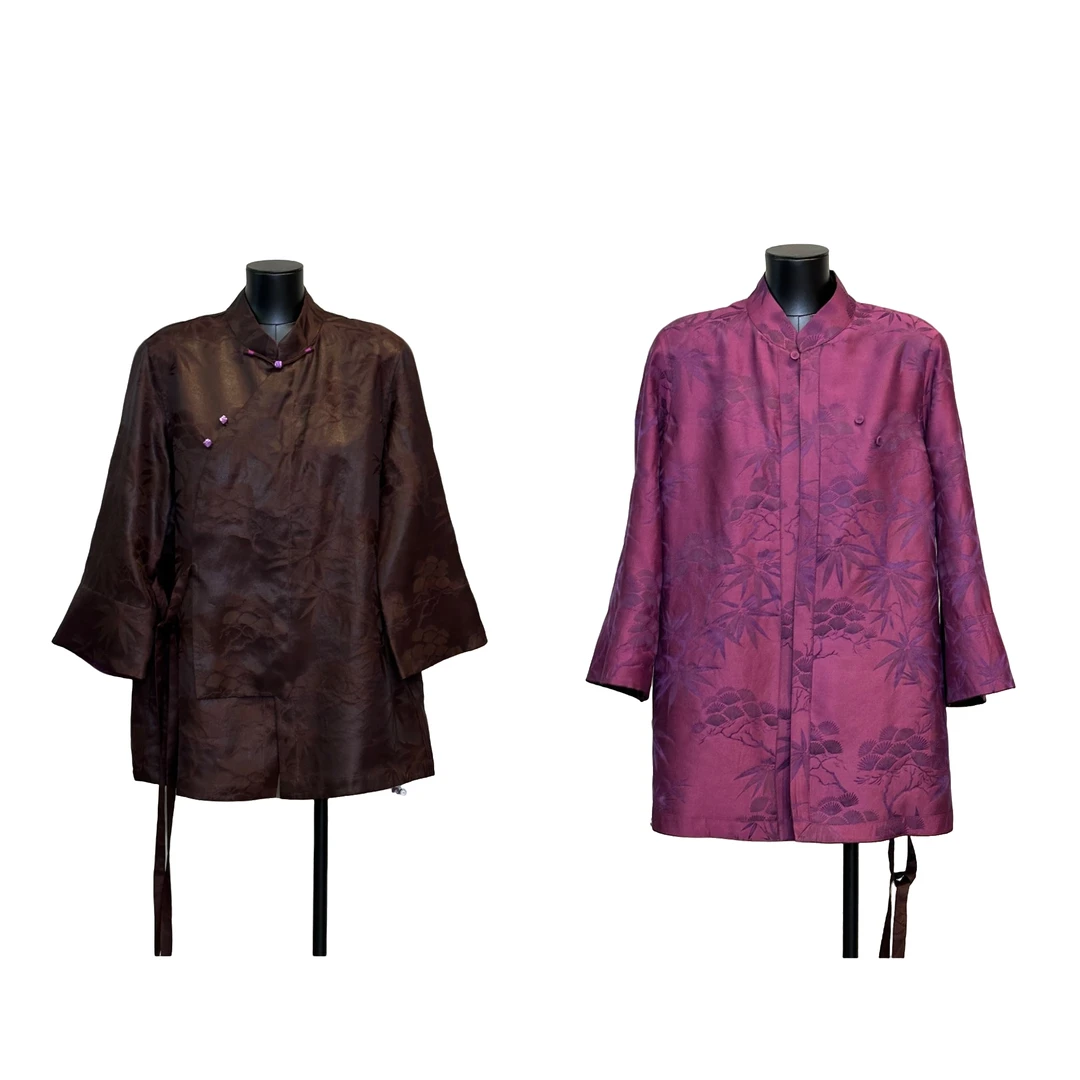 「利琪高订」国风新中式双面双穿紫竹大码显瘦提花衬衫A5322