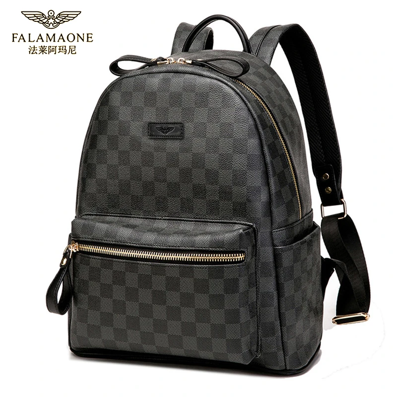 FALAMAONE/法莱阿玛尼轻奢时尚男士双肩包潮流休闲百搭格子双肩背