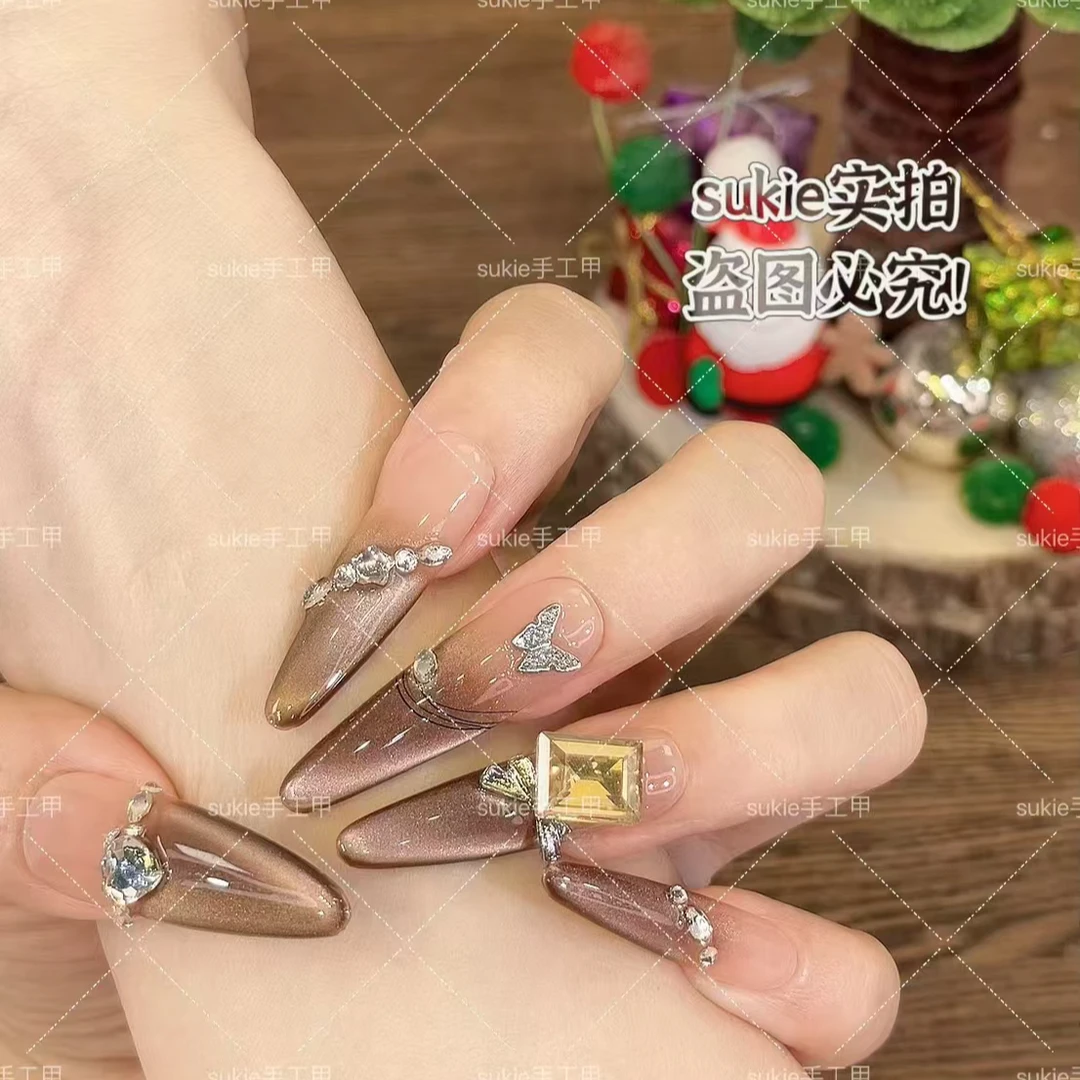 【焦糖玛奇朵】气质纯欲风高级感纯手工穿戴甲秋冬咖色猫眼