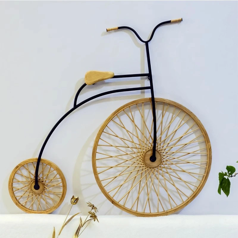 装饰木质欧式复古老爷大小轮自行车摆件墙壁挂饰挂件壁饰