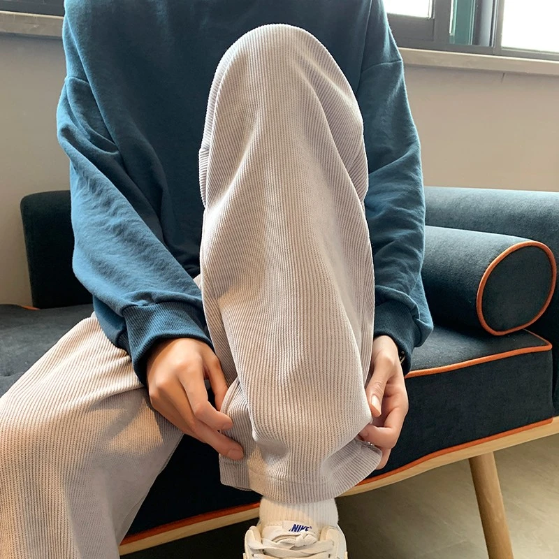 休闲裤男款秋季灯芯绒直筒裤运动裤宽松男裤灰色卫裤春秋男士裤子