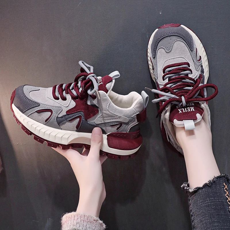 显脚小德训鞋拼色阿甘鞋女2025新款春秋爆款厚底女鞋复古百搭鞋子