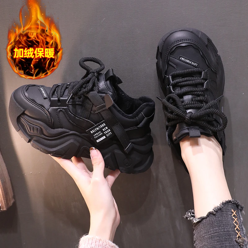 老爹鞋女款2024新款秋冬季加绒爆款复古保暖厚底休闲运动棉鞋