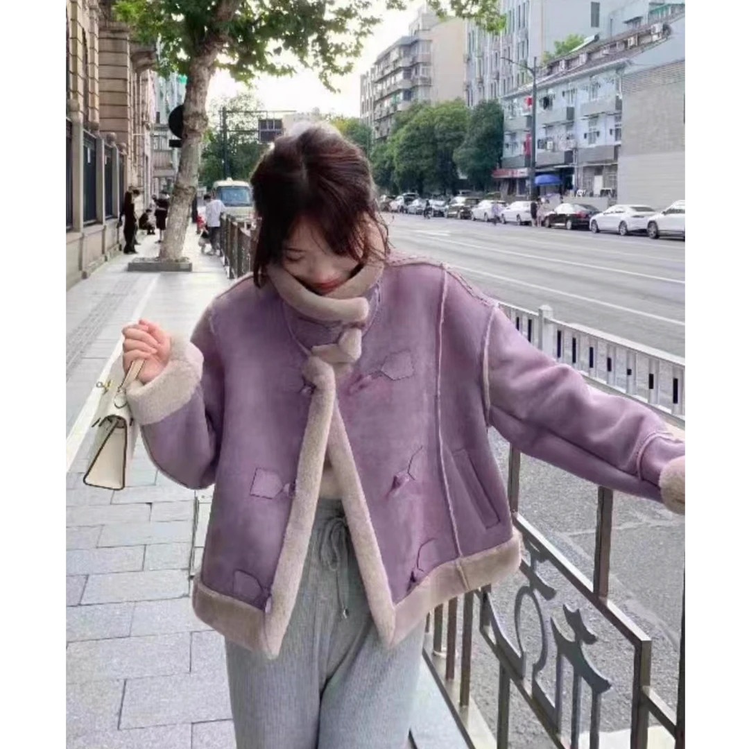 ZX9924皮毛一体仿羊羔毛外套女冬季2024新款高级感小个子加绒外套