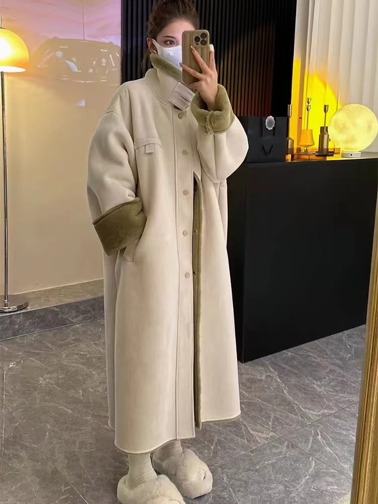 ZX9957外套女秋冬季新款加厚长款机车服仿皮草麂皮绒皮毛一体