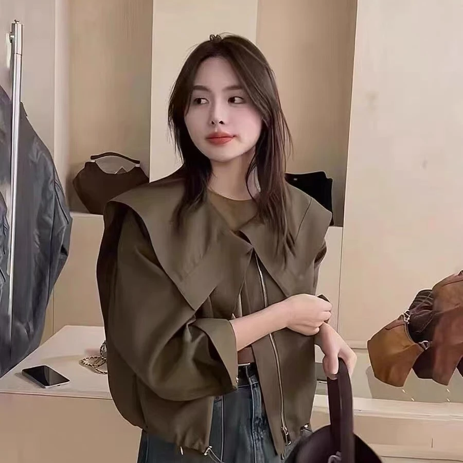 ZX9894海军领外套女短款小个子上衣秋季韩版宽松百搭高级感上衣