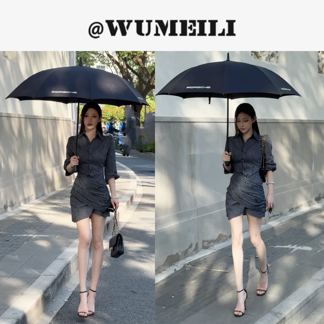 【WUMEILI】实拍 他的衬衫 气质短款高腰显瘦女装连衣裙 L240723LYQ