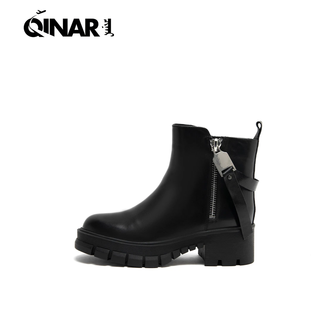 【旗纳尔】冬季厚底皮毛一体女靴百搭英伦风潮流 PX001-506ZM