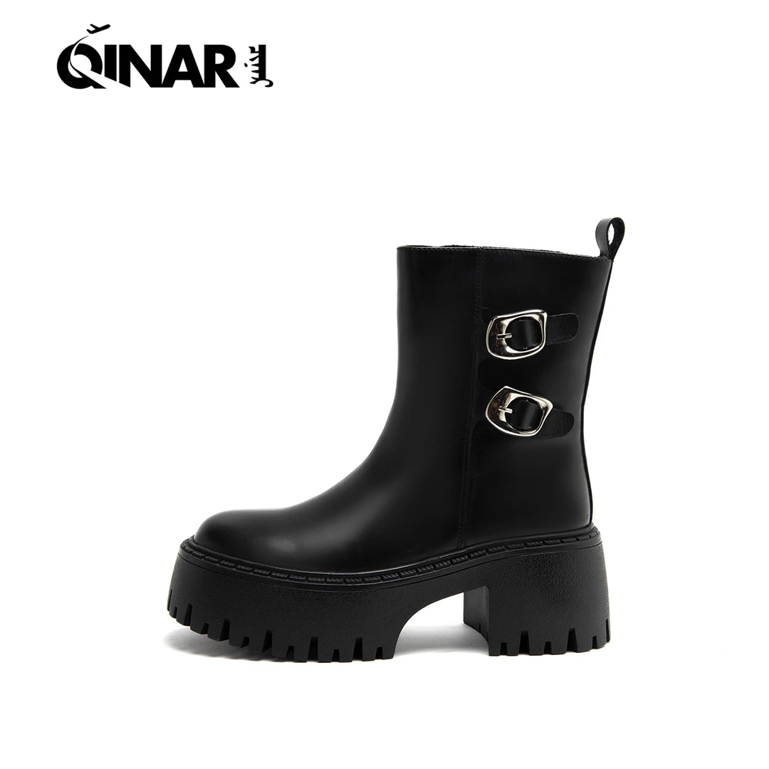 【旗纳尔】冬季厚底皮毛一体马丁靴时尚百搭英伦风 58824-601ZM