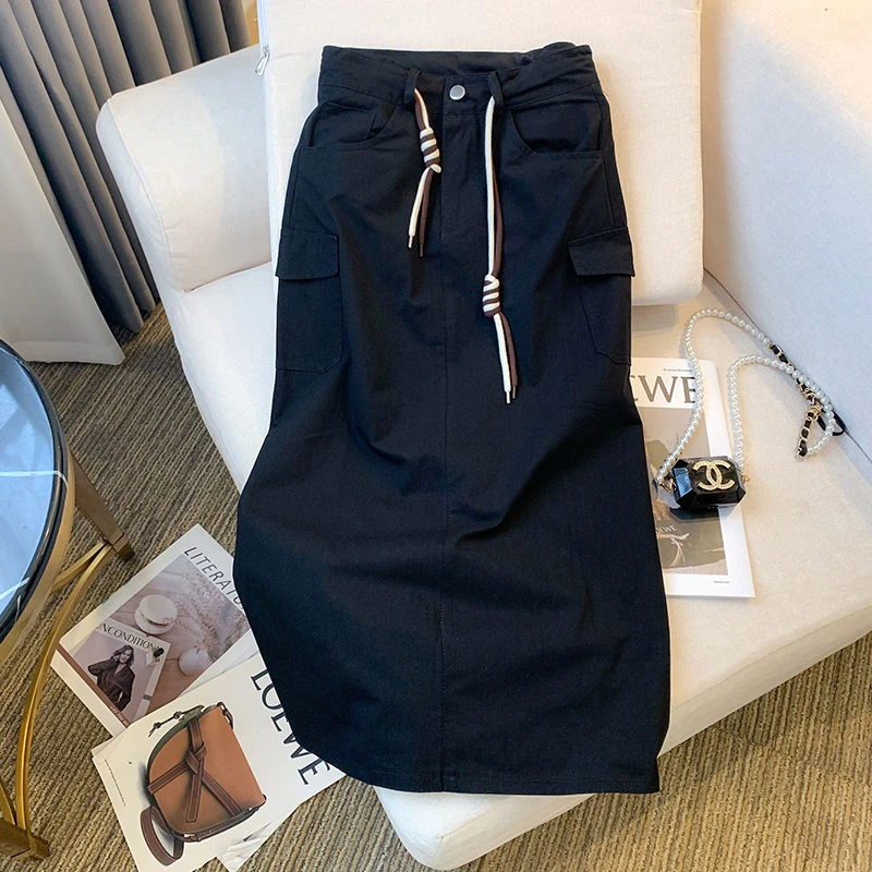 一线品牌剪标女装大牌外贸出口样衣美式工装裙高腰开叉半身裙