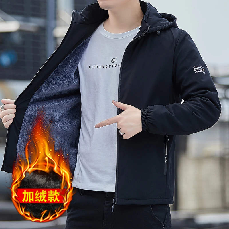 男士棉衣秋冬季新款加绒加厚宽松外套连帽御寒潮流百搭棉服男夹克
